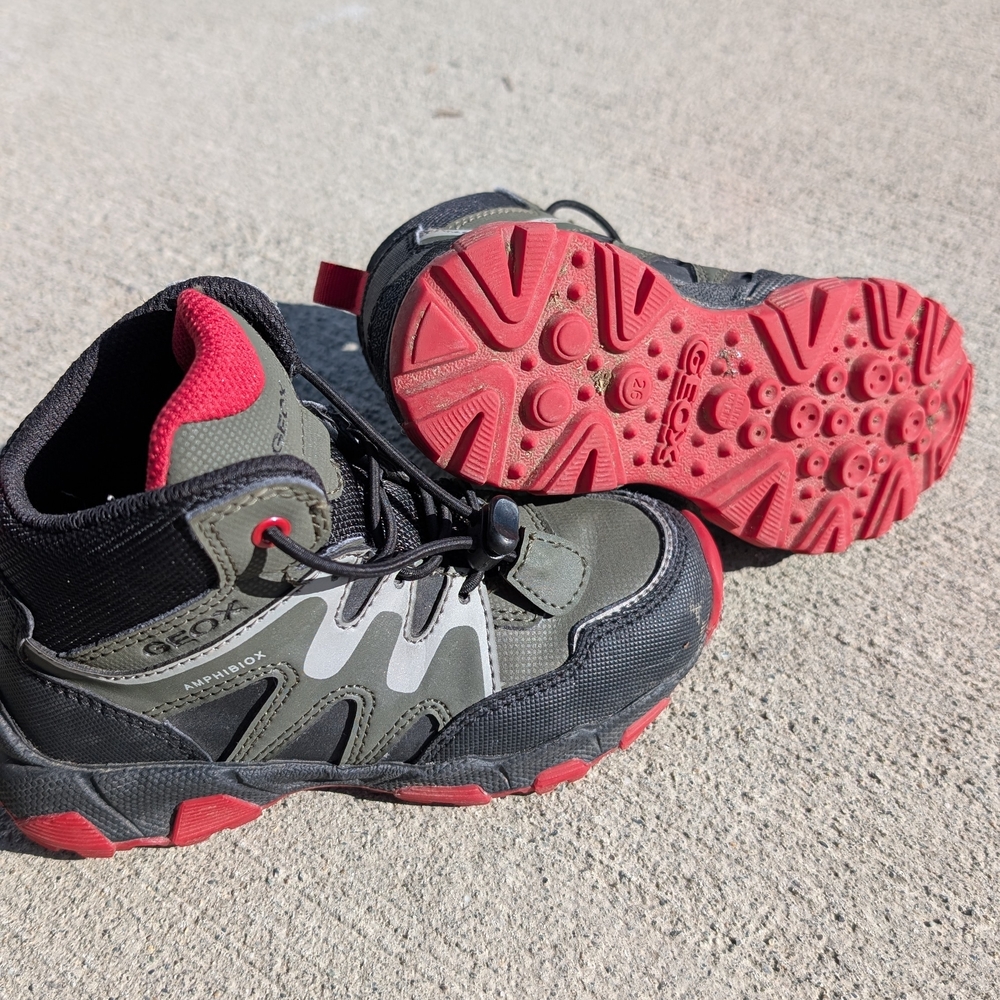 Geox Kids' Black and Olive Boots with Red Soles